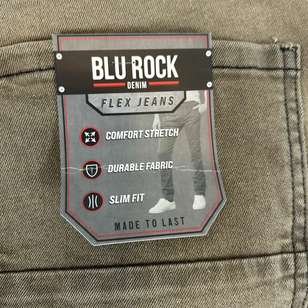 Blu Rock Denim Men's Slim Fit 4-Way Flex‎ Jeans 32X31 Grey Denim Stretch NEW!